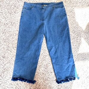 Blue Denim Women's Jeans with Tassle Hem